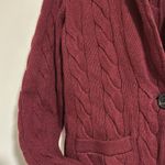 Talbots NWT burgundy cable knit sweater cardigan blazer faux leather trim button Photo 2