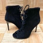 Coach Lena Lux Black Suede Lace Up Peep Toe Heeled Booties Size 6.5 Photo 3