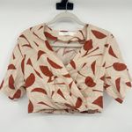 ASTR The Label Womens Abstract Linen Blend Nirina Cropped Faux Wrap Top Size S Tan Photo 2