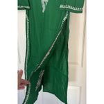 Madison Mathews NWOT Dress XS Kelly Green Embroidered Shift Cotton Kurti Slits Photo 3