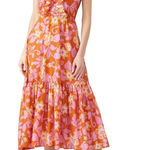 Warm Sierra Midi Dress Women's Size 3 Pink Orange Floral Ruffle Sleeveless RTR Size L Photo 0
