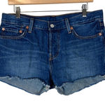 Levi's 501 Denim Shorts Womens 28 Dark Wash Raw Hem Button Fly Daisy Dukes Retro Photo 0
