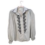 Max Studio  Gray Cotton Floral Embroidered Shirt with Long‎ Sleeves Small Photo 1