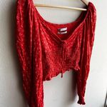 Urban Outfitters  off the shoulder red orange floral long sleeve crop top Photo 2