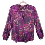 Kut From The Kloth  Purple Floral Chiffon Balloon Sleeve Button Up Blouse Size L Photo 0