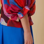 Farm Rio  Red Watercolor Floral Long Sleeve Blouse XS Photo 2