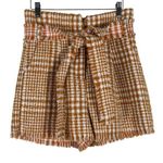 Naked Zebra Shorts Womens S Orange White Plaid Tweed Belted Preppy Old Money Photo 0