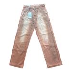 ZARA  Carpenter Pants Women Sz 30 Orange Tan Washed Denim Utility Workwear Photo 0