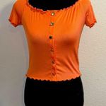 Papaya Orange Cropped Blouse w/ Gold Buttons Photo 0