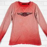 Harley Davidson Red Ombre Long Sleeve Top, Raw Hem, Eagle Logo, Biker Size Small Photo 10