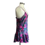 1980 Vintage Satin Paisley Floral California Dynasty Mini Slip Dress Size Large Pink Photo 2