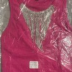 Julia By Love J Women's Size L Pink Jewel Rhinestone Fringe Tank Top Blouse NWT Size L Photo 5
