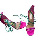 Steve Madden NEW  Satin Ankle Wrap Satin Pink Green Open Toe Sandal SZ-9M Photo 2