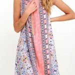 Lulus Whisk Me Away Coral Pink Print Swing Dress M Photo 0