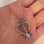 Love Heart Pink CZ Guitar Pendant Necklace for Women Silver Photo 2