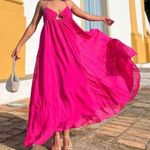 ZARA Hot Pink Chiffon Flowy Maxi Dress Blogger Favorite NWT Size Large Open Back Photo 3
