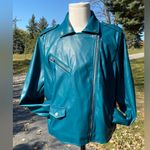 Nine West 2X NWT TEAL~BLUE FAUX Leather Moto Jacket with Asymmetrical Zipper Photo 1