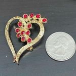 Vintage Gerry’s Signed Gold Heart with Red Stones Valentine’s Brooch Photo 4