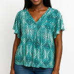 Laura Scott  Paisley Green and White Blouse Size 3X Photo 0