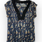 Daniel Rainn  Navy Paisley Floral Blouse Lace Trim V-Neck Boho Feminine Style M Photo 0