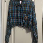 💙💖 Savage X Fenty Tied up Tartan Raw Hem Cropped Pajama Top Blue Size XL Photo 2