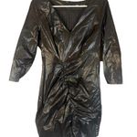 ZARA  Black Fitted Faux Leather V-Neck Ruched Bodycon Dress Women Sz M Photo 0