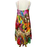 Farm Rio Palila Midi Dress XS Red Pink Tropical Fringe Patchwork Boho Resort Photo 3