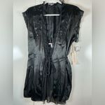 Linea Donatella  Black Satin Robe with Lace Detail Photo 1
