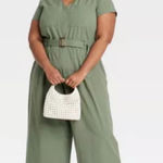 Ava & Viv Soft Utility Jumpsuit Green Belted Sz 3X NWT Neutral Minimalist Casual Photo 0