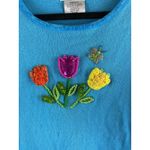 The Quacker Factory Medium Blue Tulip Embroidered Knit Top Short Sleeve Size Med Photo 1