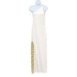 Anthropologie Haney Petra One Shoulder Metallic Gold Mesh Paneled Ponte Ivory Gown Maxi Dress Photo 2