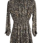 Lost + Wander Can't Be Tamed Black Beige Long Sleeve Smocked Zebra Print Dress XS Photo 2