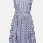 Sandro Blue Stripe Lace Trim Cotton Mid Dress Sz 2 Photo 0