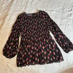 Anna Sui  Black Roses Are Red Smocked Top Blouse NEW Medium NWT Photo 0