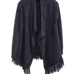 Planet Gold  Cardigan Sweater Asymmetrical Fringed Hem Open Black Gray Size XL Photo 0