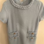 Amazon Light Blue Tweed Short Sleeve Dress with Gold Buttons Photo 1