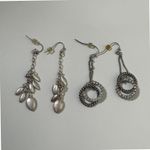 Lia Sophia Lia Sophie Silver Tone Dangle Earrings Leaf Design & Crystal Hoop Duo Photo 3