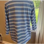 L.L.Bean Blue White Striped V-neck Henley Top XL Long Sleeve Cotton 3/4 Sleeve Photo 5