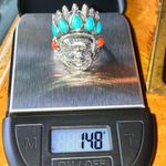 Artisan Crafted Turquoise Indian Chief Ring Size 10 Blue Photo 8