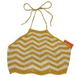 LUSH Crochet Halter Crop Top Chevron Striped Mustard White Size MEDIUM New Photo 0