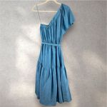 Current Air  Blue‎ One Shoulder Ruffled Tiered Belted Midi Dress Sz M Photo 8