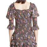 ByTiMo Tuckernuck Small Smocked 3/4 Sleeve Blouse Bright Field Dark Florals Black Photo 2