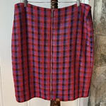 Vintage Woven Silk Tweed Plaid Pencil Skirt Red Size 16 Photo 0