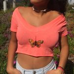 Bright Coral Pink Handmade Butterfly Crop Top Photo 0