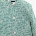 ZARA New Luxury Preppy Green Long Sleeves Round Neck Textured Crop Blazer Sz XL Photo 3