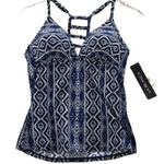 La Blanca Womens Tankini Set Blue White Patterned Padded California Cut Sz 4 Photo 1