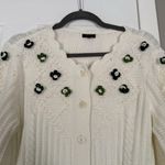 Talbots  Cableknit Cream Sweater Cardigan Grandmacore 3D Flowers Crochet Cozy Photo 1