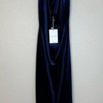 Saemdi Velvet Cross Neck Midi Dress Navy Blue size Medium New with Tags Photo 6