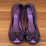 Tory Burch Azalea Jeweled Bow Metallic Purple Ballerina Ballet Flats Size 8.5M Photo 1