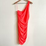 Anthropologie One Shoulder Coral Ruched Body Con Mini Dress Women’s Large NWT Photo 4